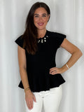 Pearl Detailed Neck Peplum Top (2 Colours)