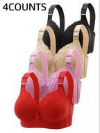 Women's Contrast Lace Push Up Bra, Adjustable Strap Bra, Soft Comfortable Breathable Casual Everyday Lingerie for All Seasons