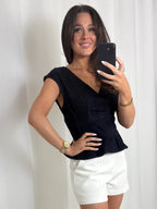 Dark Denim V-Neck Sleeveless Peplum Top
