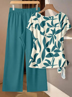 Women's Tie Bow Blouse And Straight Leg Pants 2 Pieces Set Blouse And Pants Set Floral 2 Pieces Set Modest Two Pieces Set Two Pieces Set,Casual