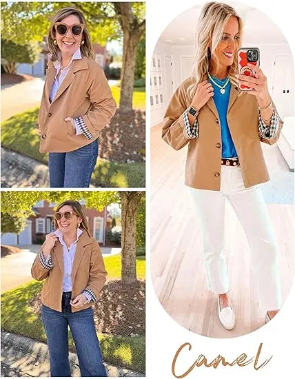 UANEO Womens Cropped Trench Coat Classic Collar Oversized Casual Jackets with Checkered Lining SummerVibes