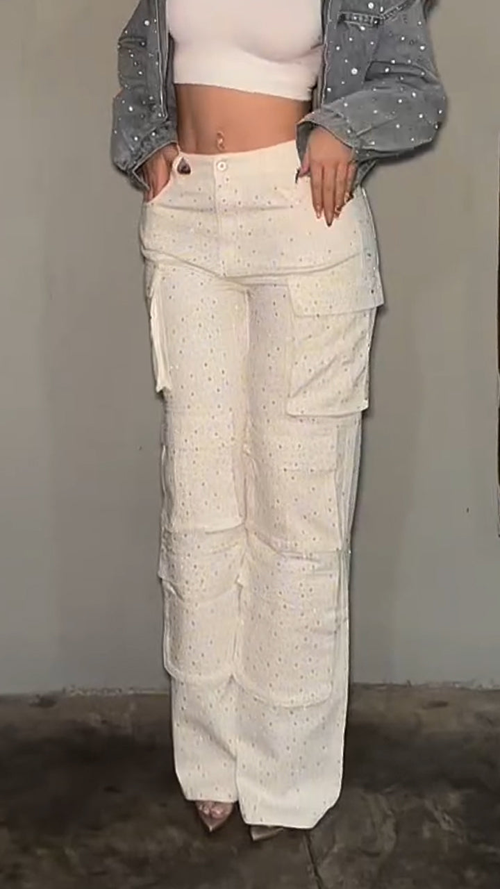 Womens Hot Stamping Spliced Multi Pocket Casual Jeans