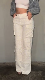Womens Hot Stamping Spliced Multi Pocket Casual Jeans