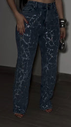 Women Rhinestone Sparkling Casual Jeans