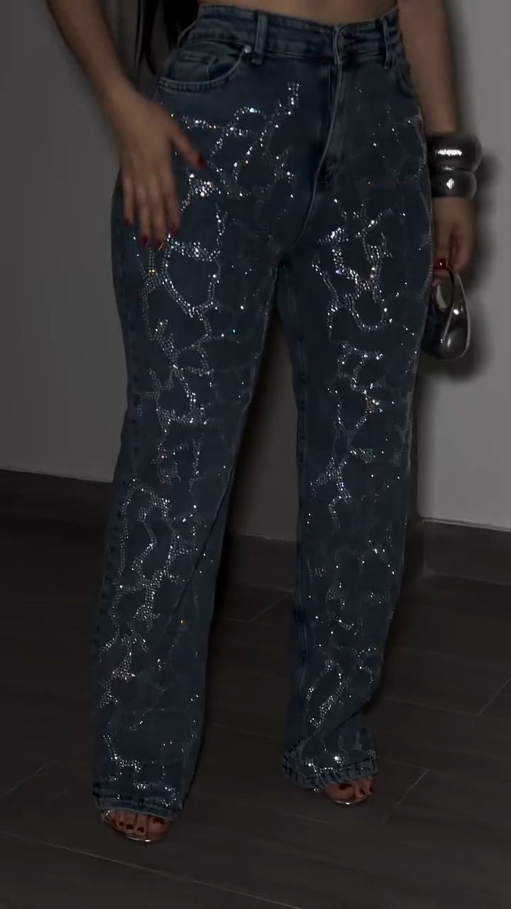 Women Rhinestone Sparkling Casual Jeans