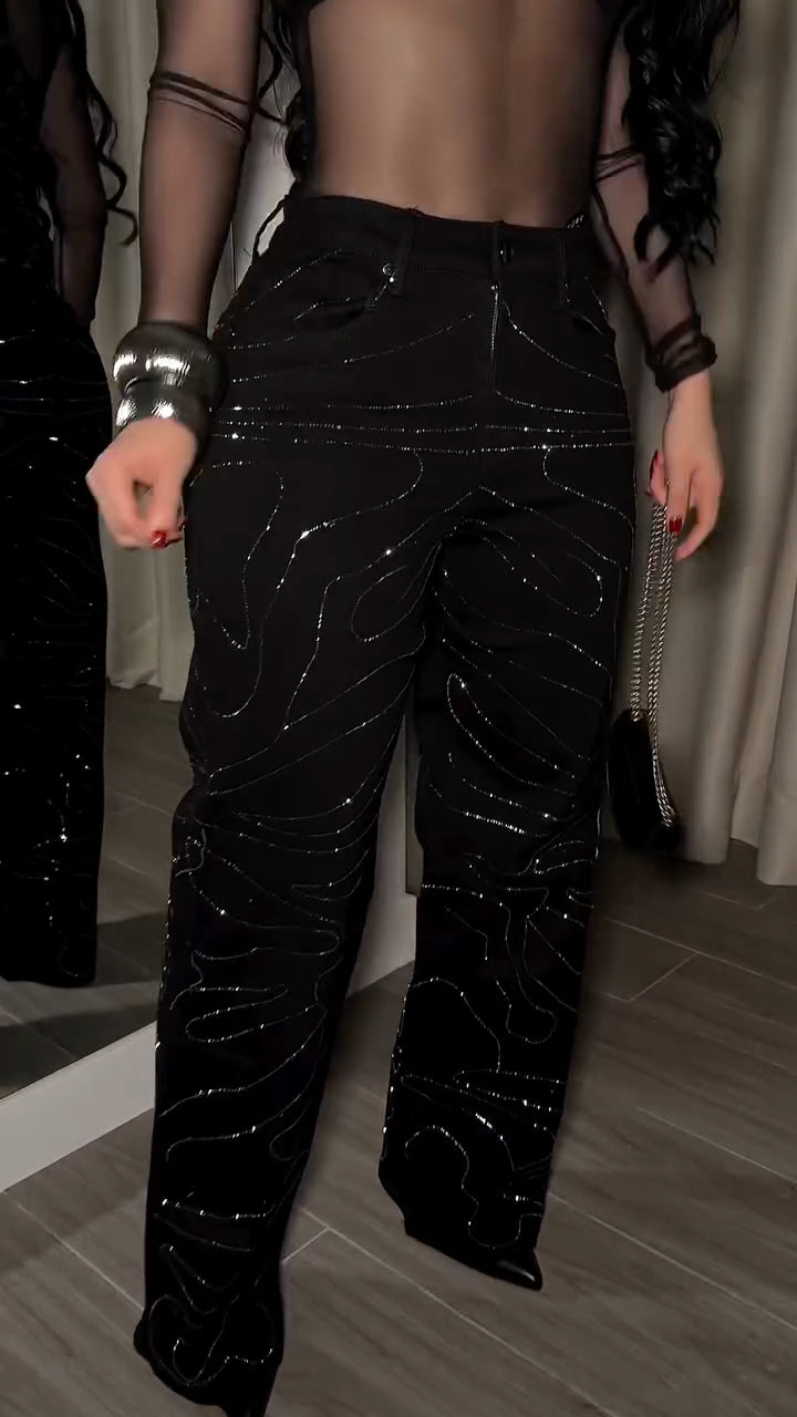 Women's Textured Rhinestone Casual Jeans