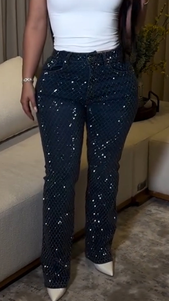 Women Rhinestone Casual Jeans
