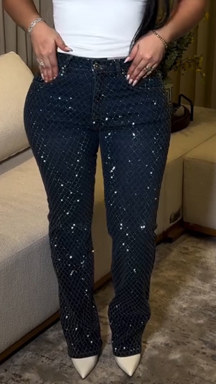 Women Rhinestone Casual Jeans