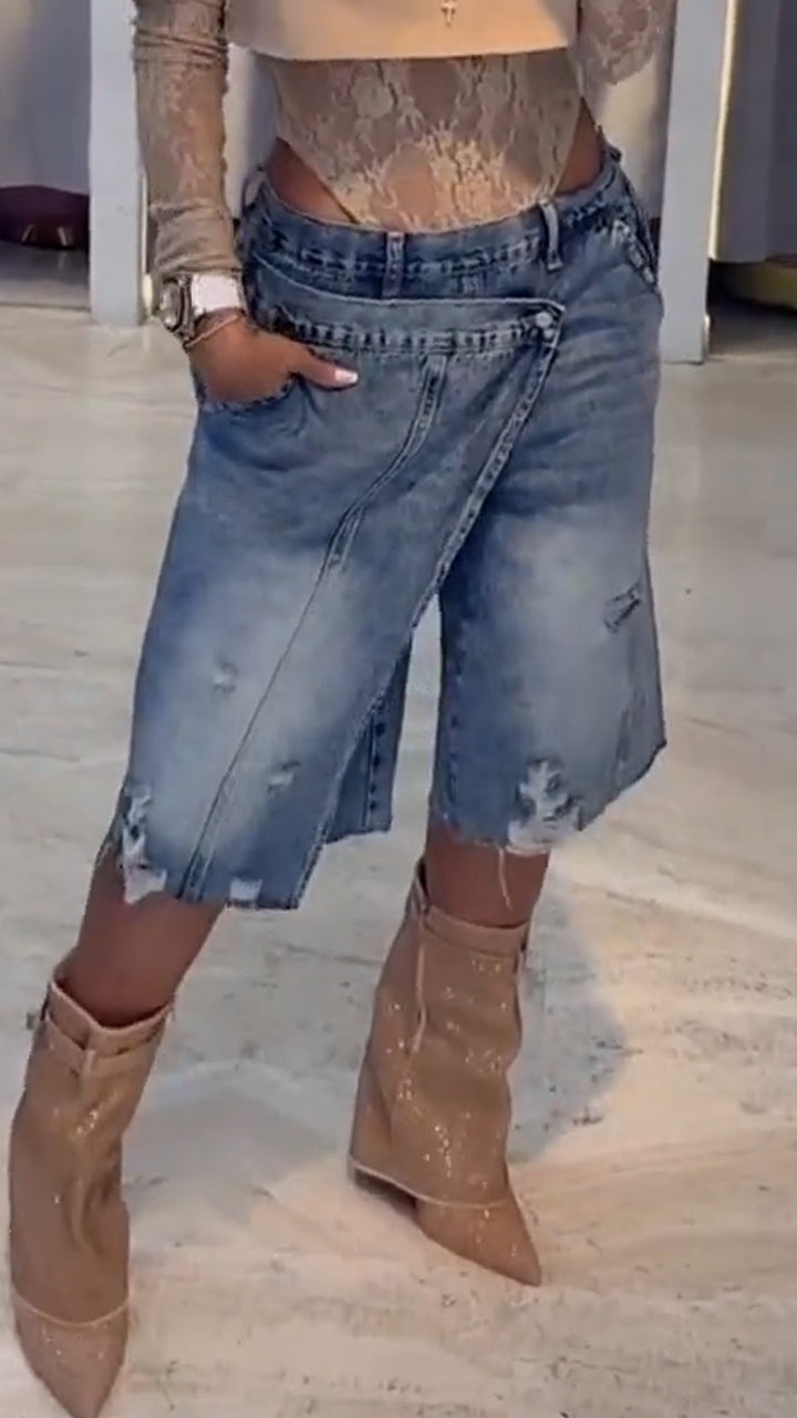 Women Patchwork Washed Casual Jeans