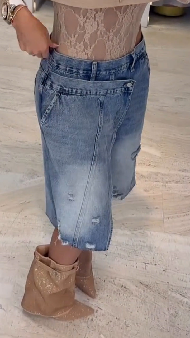 Women Patchwork Washed Casual Jeans