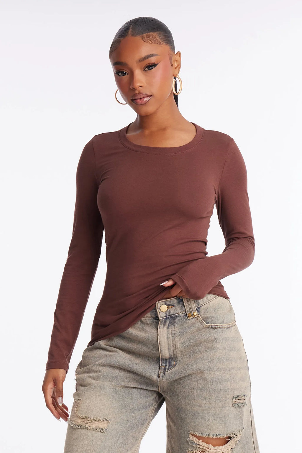 Sabrina Long Sleeve Tee - Camel