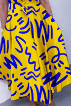 Women's Flowy A-Line Maxi Dress with Vibrant Abstract Print & Side Pockets