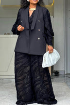 Women Formal V-neck Sleeveless Textured Jumpsuit or Lapel Patchwork Jacket