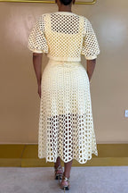 Women's Elegant Puff-Sleeve Cutout Cardigan Midi Dress 2-Piece Set