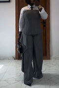 Women Strapless and Waist Cinching Top + Patchwork Pants Temperament Commuting Formal Suit