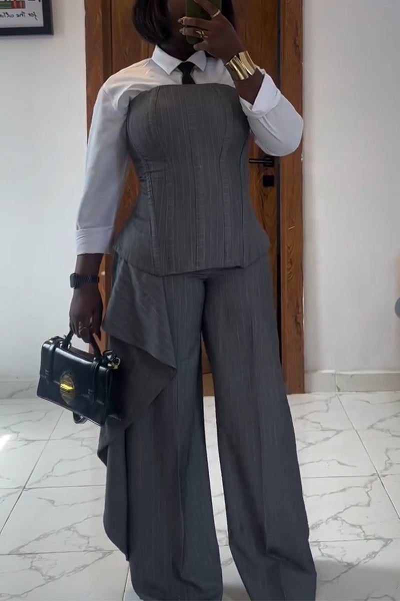 Women Strapless and Waist Cinching Top + Patchwork Pants Temperament Commuting Formal Suit