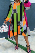 Women's African Ankara Print Patchwork Oversized Shirt Dress