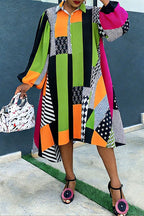 Women's African Ankara Print Patchwork Oversized Shirt Dress