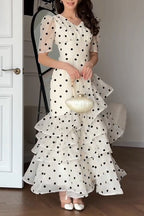 omen's Elegant Tiered Flounce Hem Polka Dot Dress