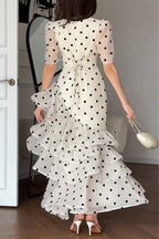 omen's Elegant Tiered Flounce Hem Polka Dot Dress