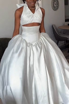 Women V-neck Patchwork Waist Cinching Solid Color Elegant Temperament Dress