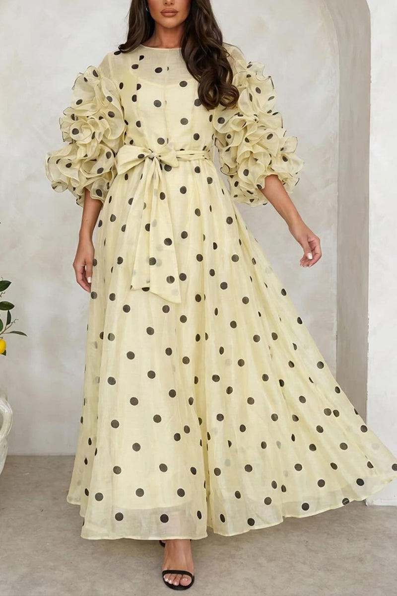 Women's Elegant Tiered Flounce Sleeve Mesh Flowing Dress