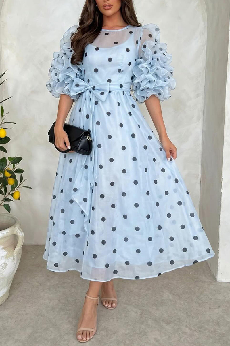 Women's Elegant Tiered Flounce Sleeve Mesh Flowing Dress