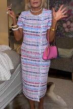 Women Round Neck Colorful Top+ Half Skirt Elegant Temperament Set