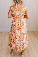 Womens Square Neck Sleeveless Printed Elegant Casual Maxi Dresses