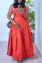 Women Camisole Waist Cinching Patchwork Vacation Casual Style Dress