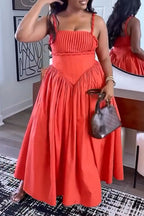 Women Camisole Waist Cinching Patchwork Vacation Casual Style Dress