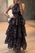 Women's Elegant Tiered Hem Pattern Maxi Dress