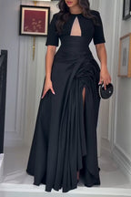 Women's Elegant Pleated Slit Hem Maxi Dress