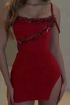 Women's Fashion Rhinestone One Shoulder Mini Dress