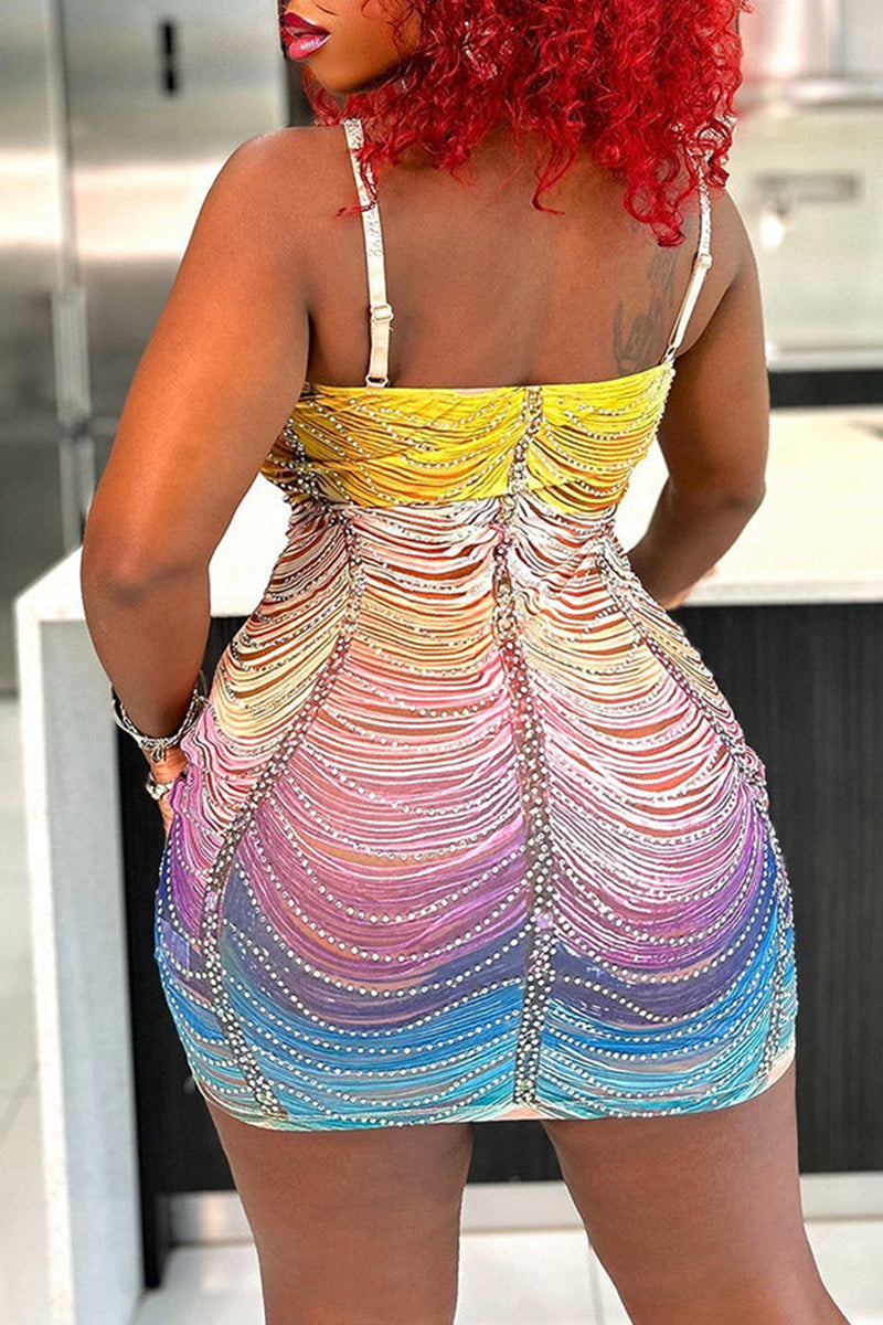 Women's Short Party Dress With Rhinestones And Tassels