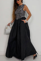 Women's Formal Evening Gown with Sparkly Sequin Top and Full Skirt