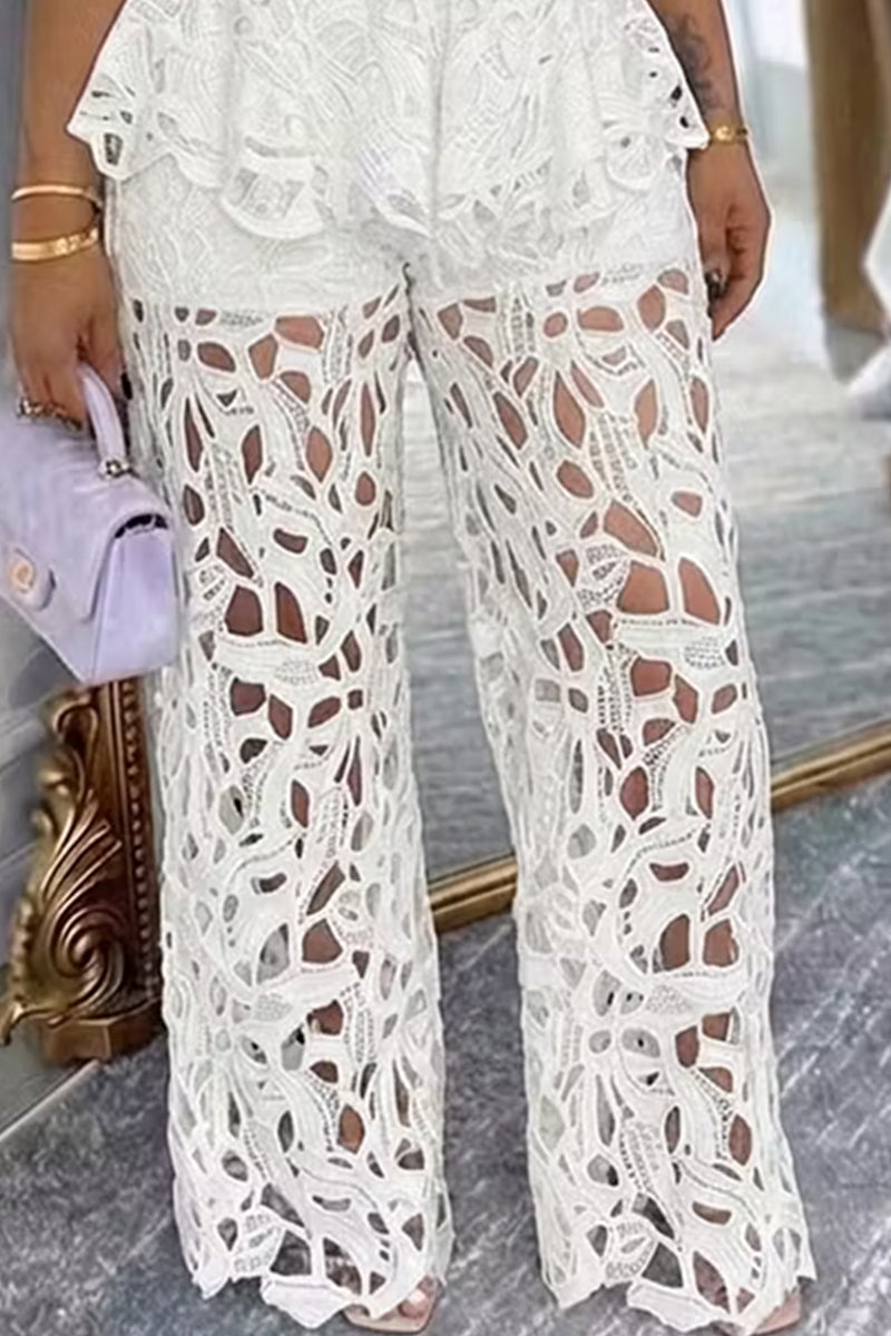 Women's Lace Off Shoulder Party Top Or Openwork Lace Trousers