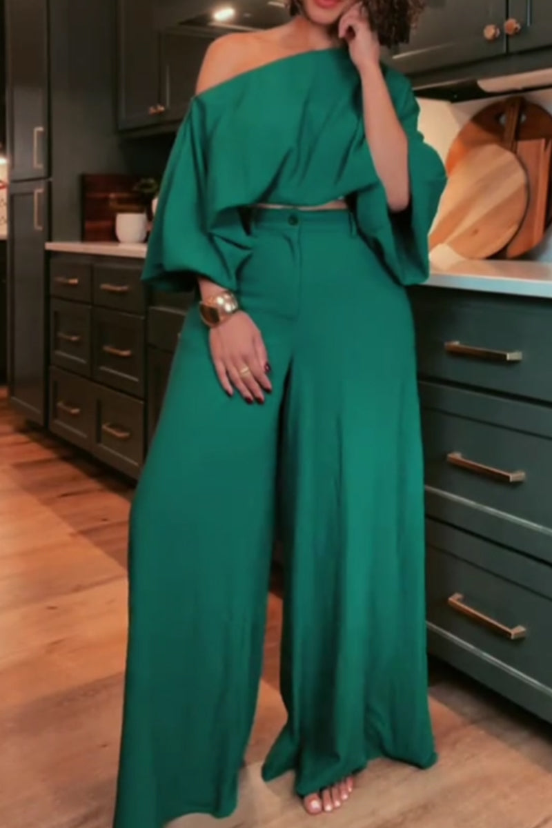 Women's Loose Fitting Short Commuter Top Or Loose Wide Leg Trousers