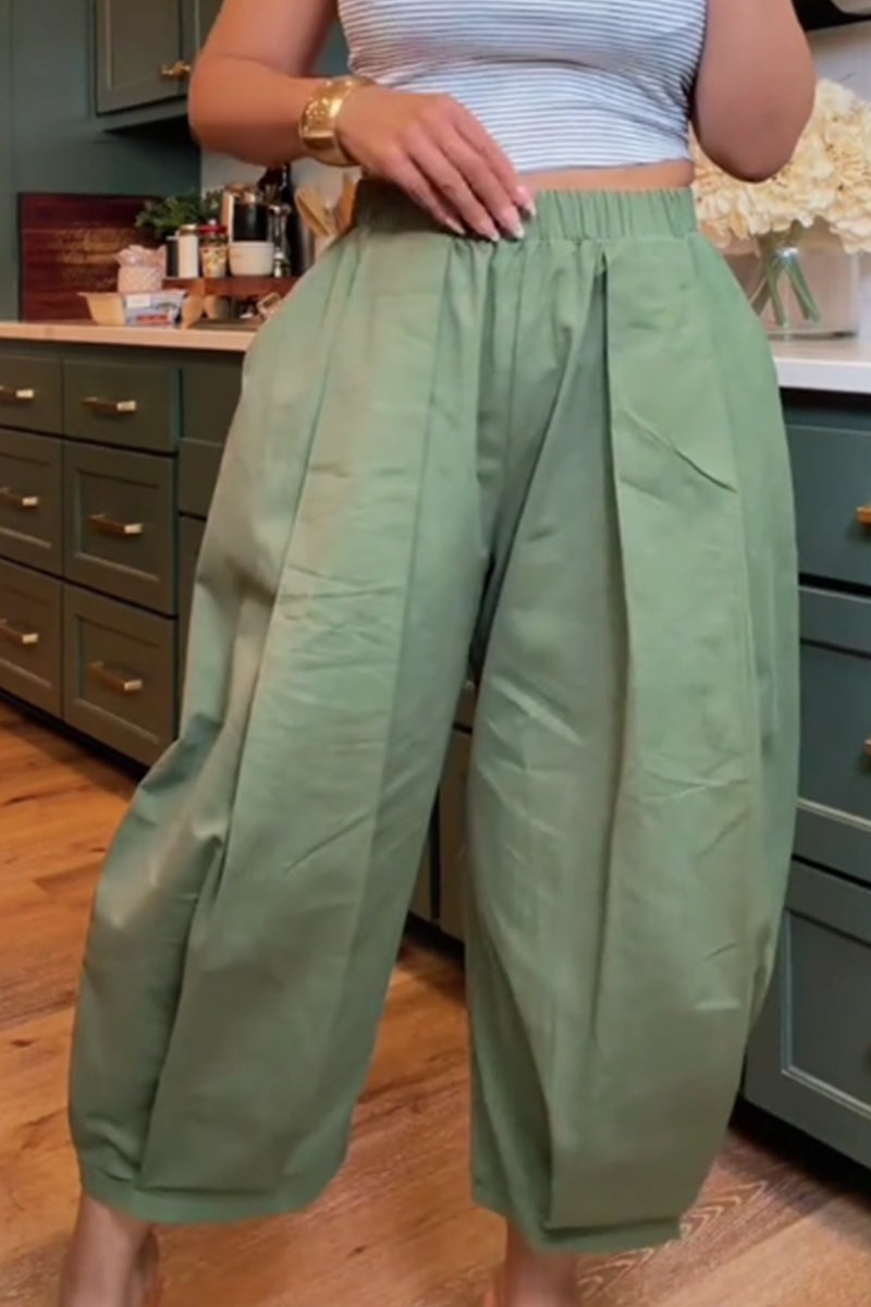 Women's Casual Wide Leg Loose Fitting Cropped Trousers