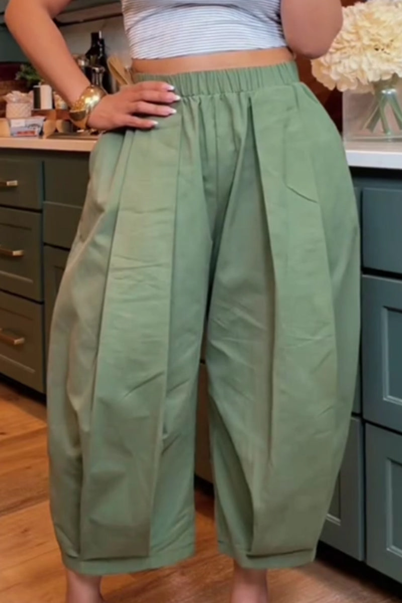Women's Casual Wide Leg Loose Fitting Cropped Trousers