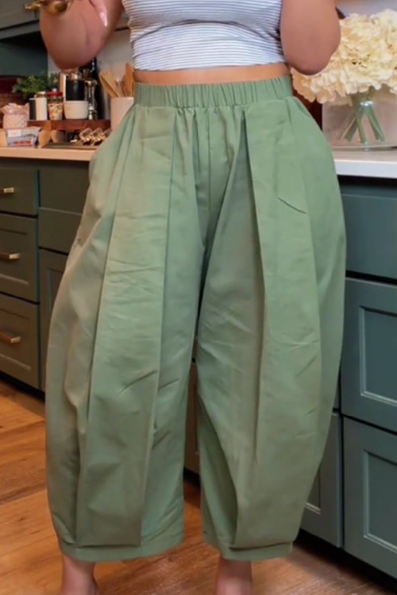 Women's Casual Wide Leg Loose Fitting Cropped Trousers