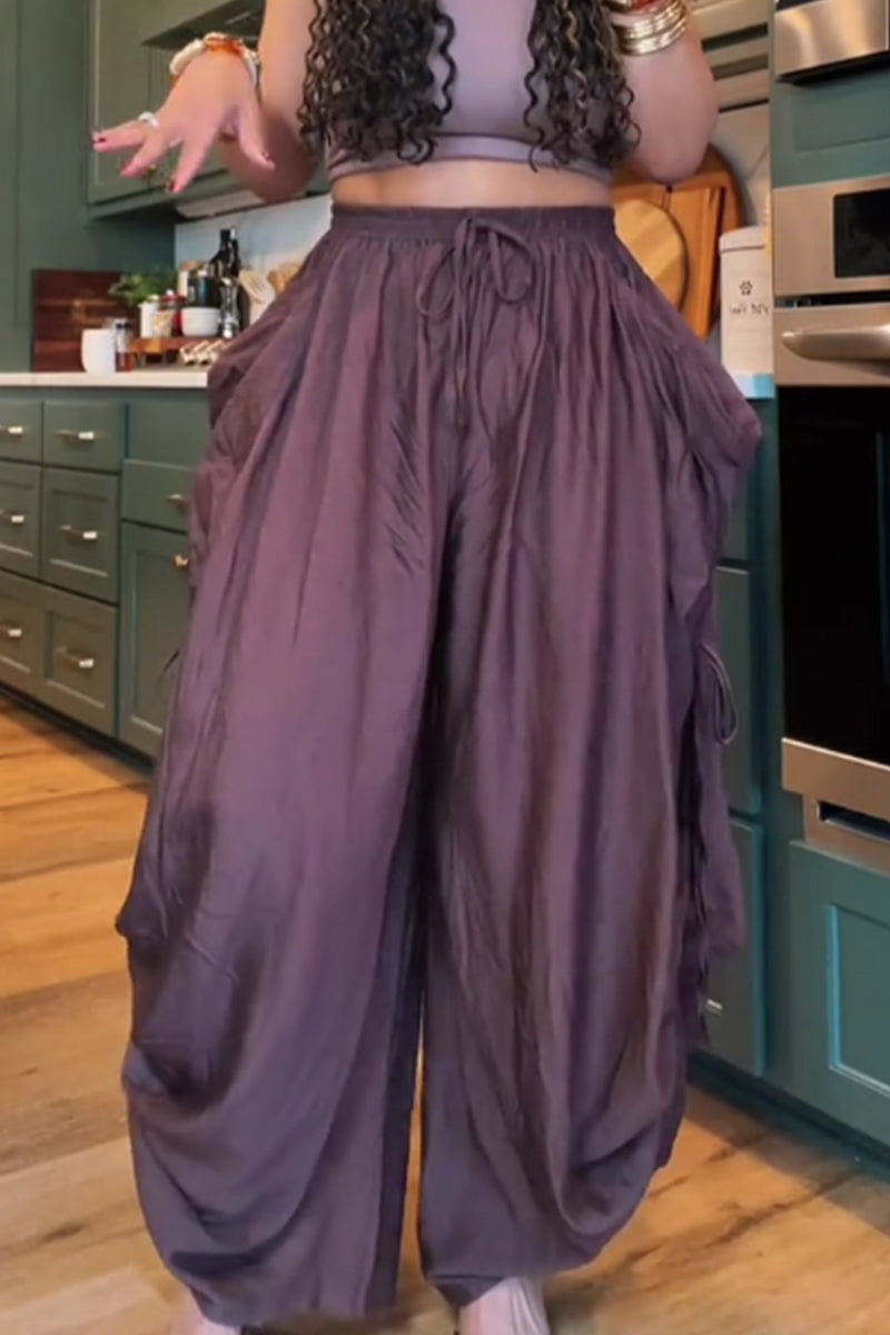 Women's Drawstring Loose Wide Leg Casual Trousers