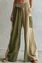Women's Casual Color Blocked Wide Leg Trousers