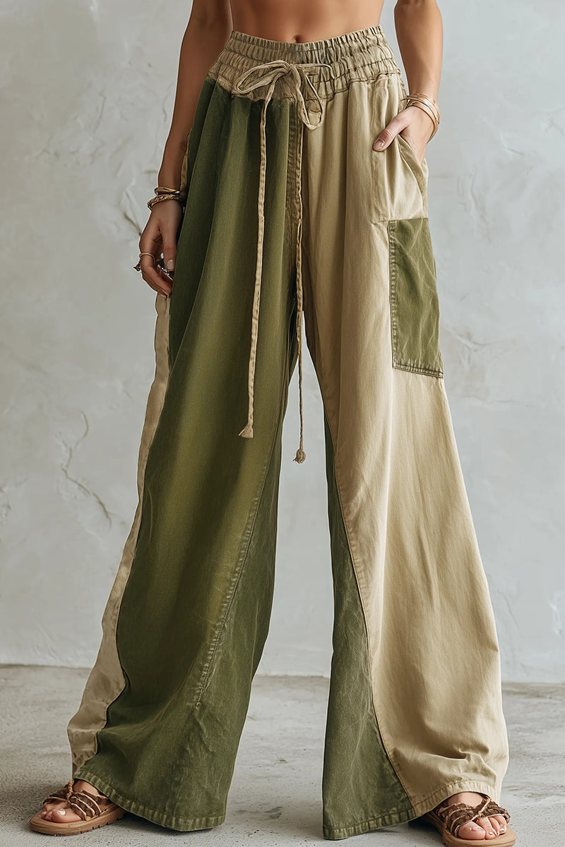 Women's Casual Color Blocked Wide Leg Trousers
