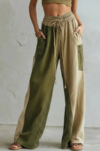 Women's Casual Color Blocked Wide Leg Trousers