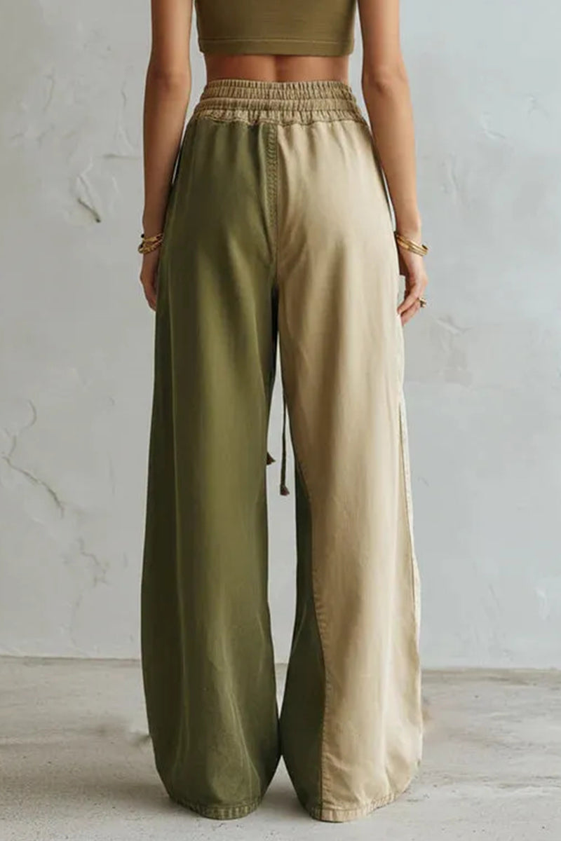 Women's Casual Color Blocked Wide Leg Trousers