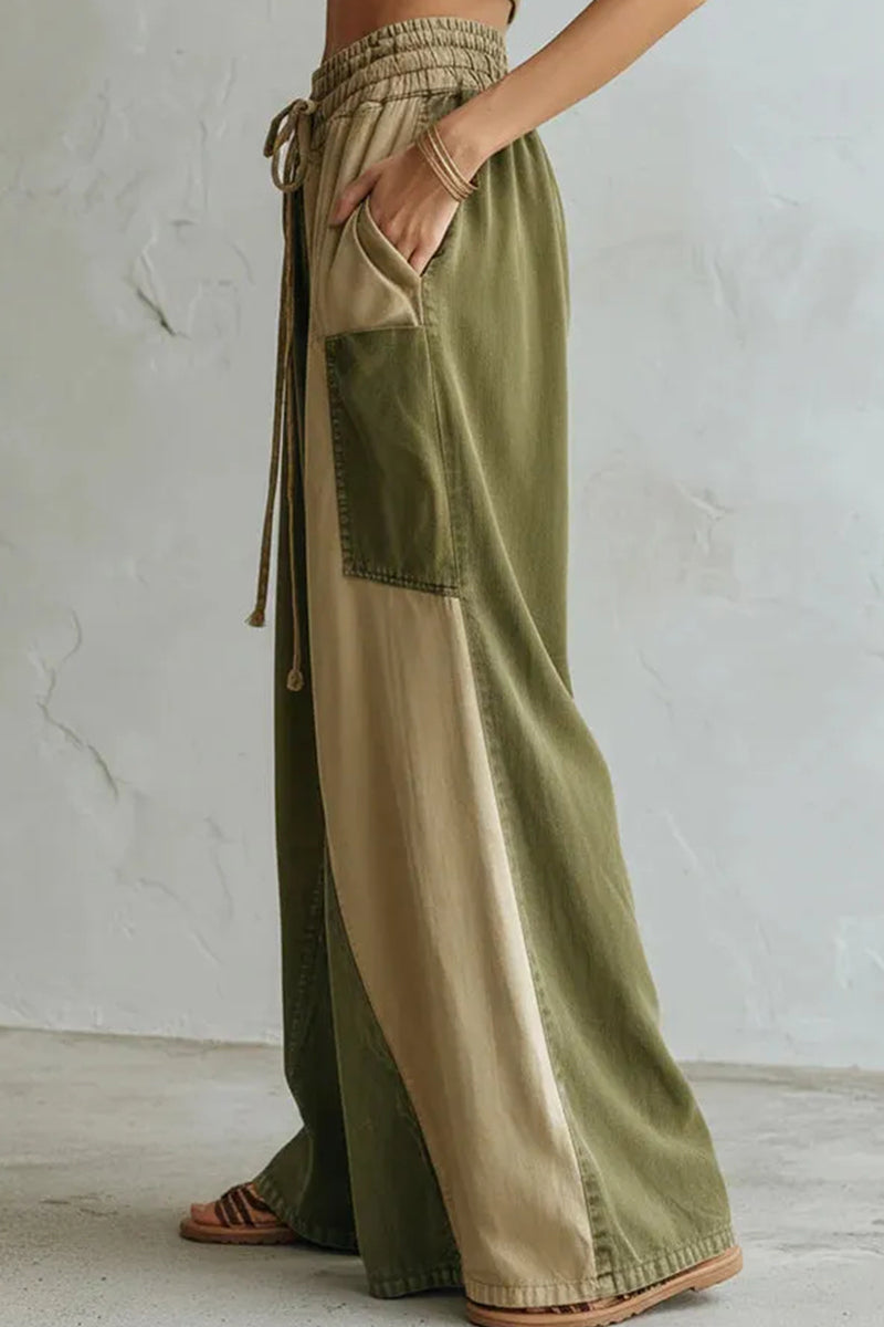 Women's Casual Color Blocked Wide Leg Trousers