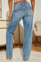 Women Low Waist Washed Water Spliced Star Pattern Casual Jeans