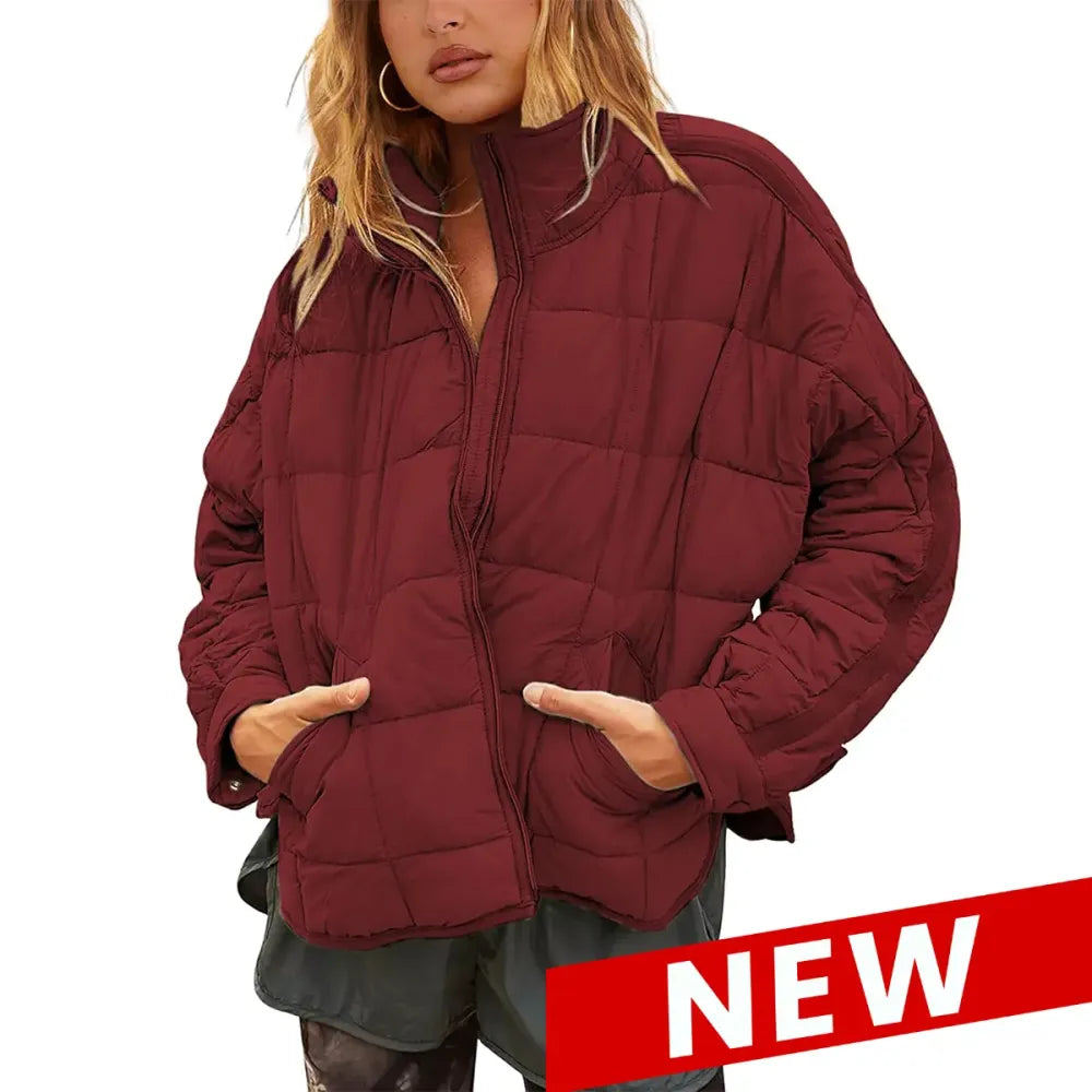 UANEO Women's Quilted Puffer Jackets Lightweight Zipper Short Padded Coat With Pockets TikTokShopBlackFriday Long Sleeve