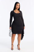 Melina Ruched Draped Mini Dress - Black